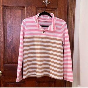 J. CREW Pink and Tan Multi Stripe Striped Knit Top Pullover Shirt NWOT Size M